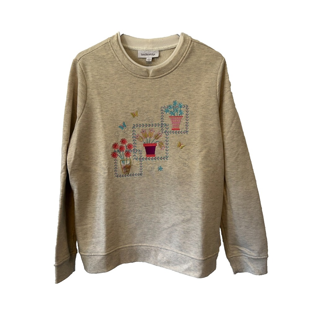 Breckenridge Cottagecore Grandmacore Embroidered Sweatshirt Pullover Size L